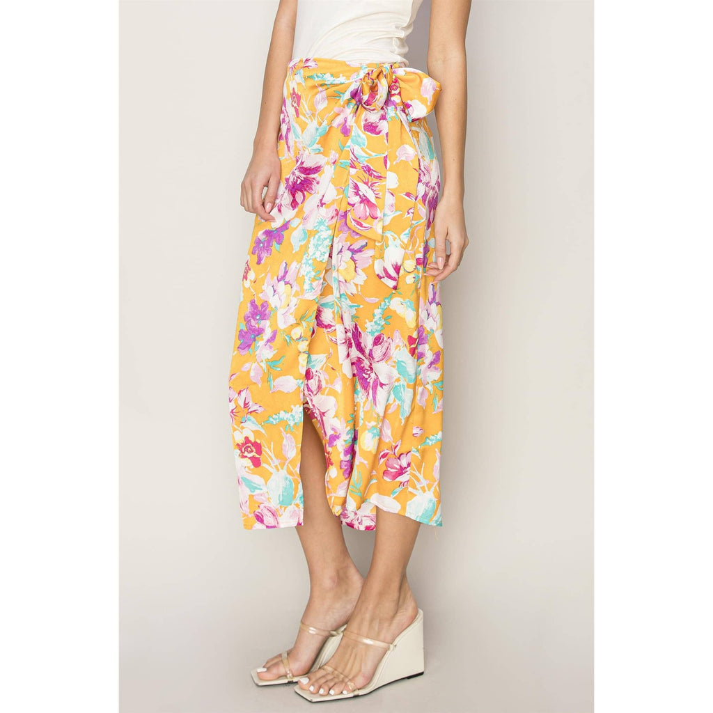 Floral Print Wrap And Tie Skirt