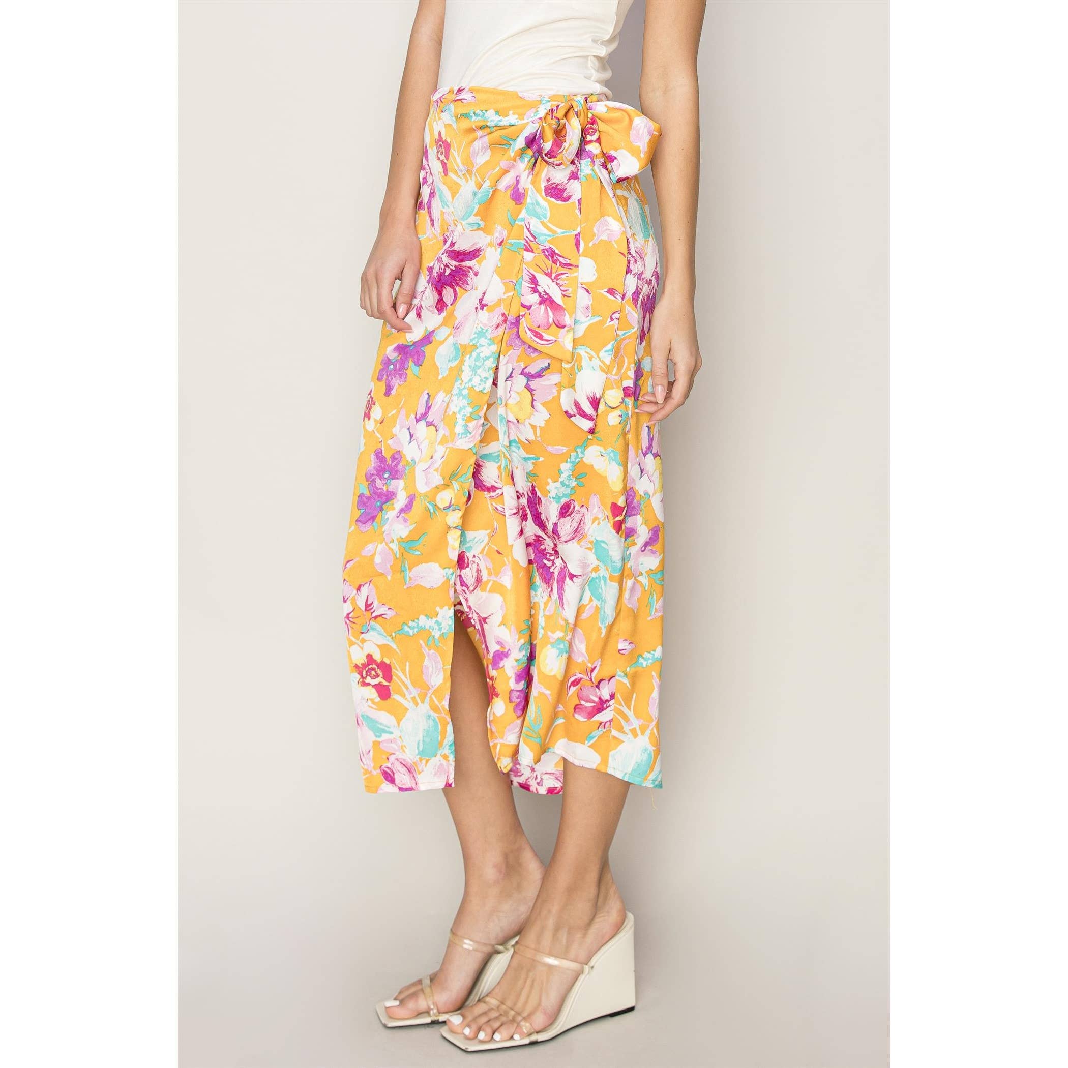 Floral Print Wrap And Tie Skirt