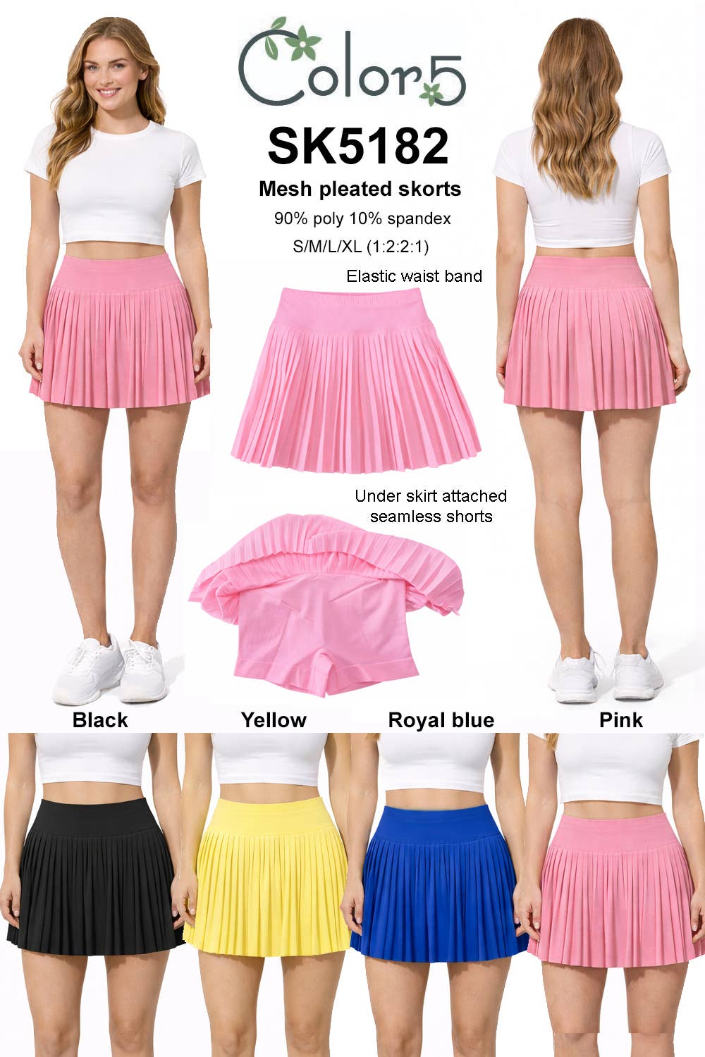 Activewear pleated tennis skorts mesh out layer and pockets