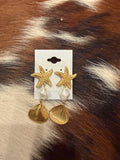 Golden Starfish Pearl Drop Earrings