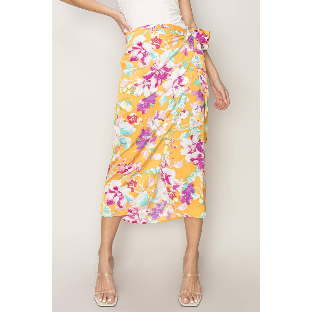 Floral Print Wrap And Tie Skirt