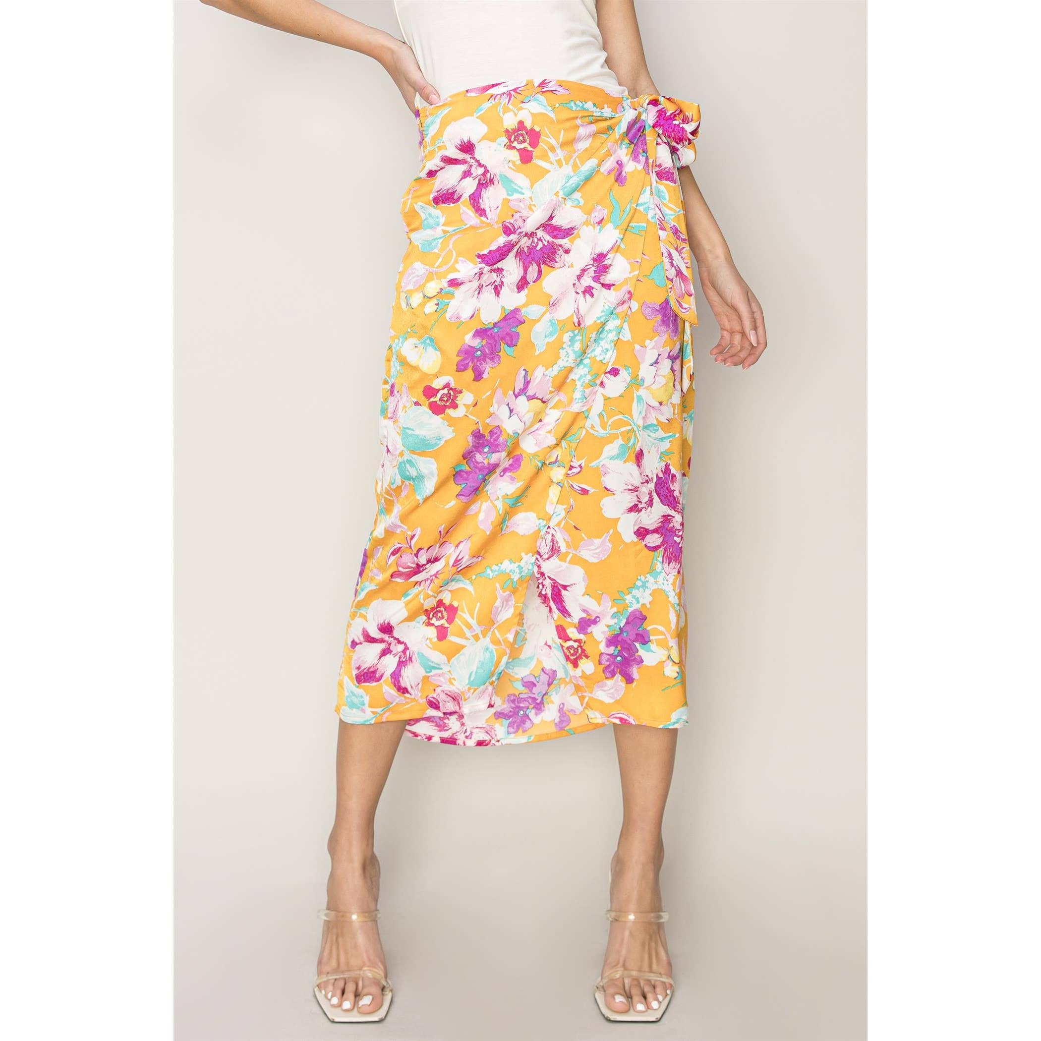 Floral Print Wrap And Tie Skirt