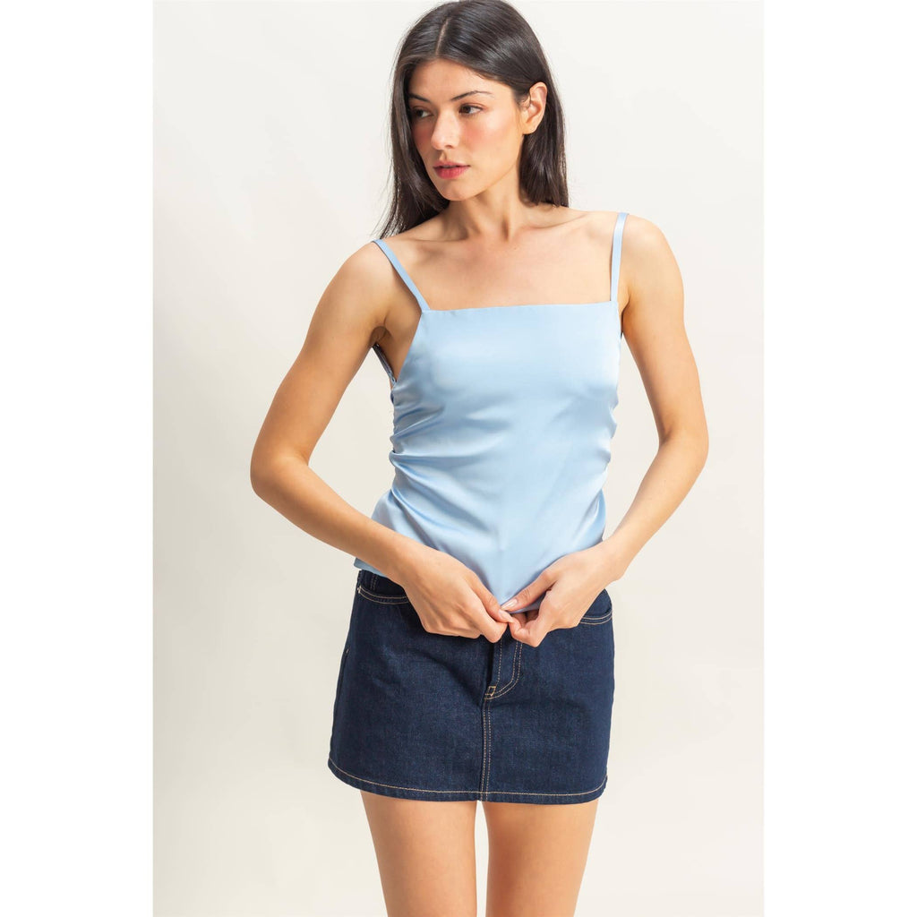 Satin Back Tie Detail Sleeveless Top
