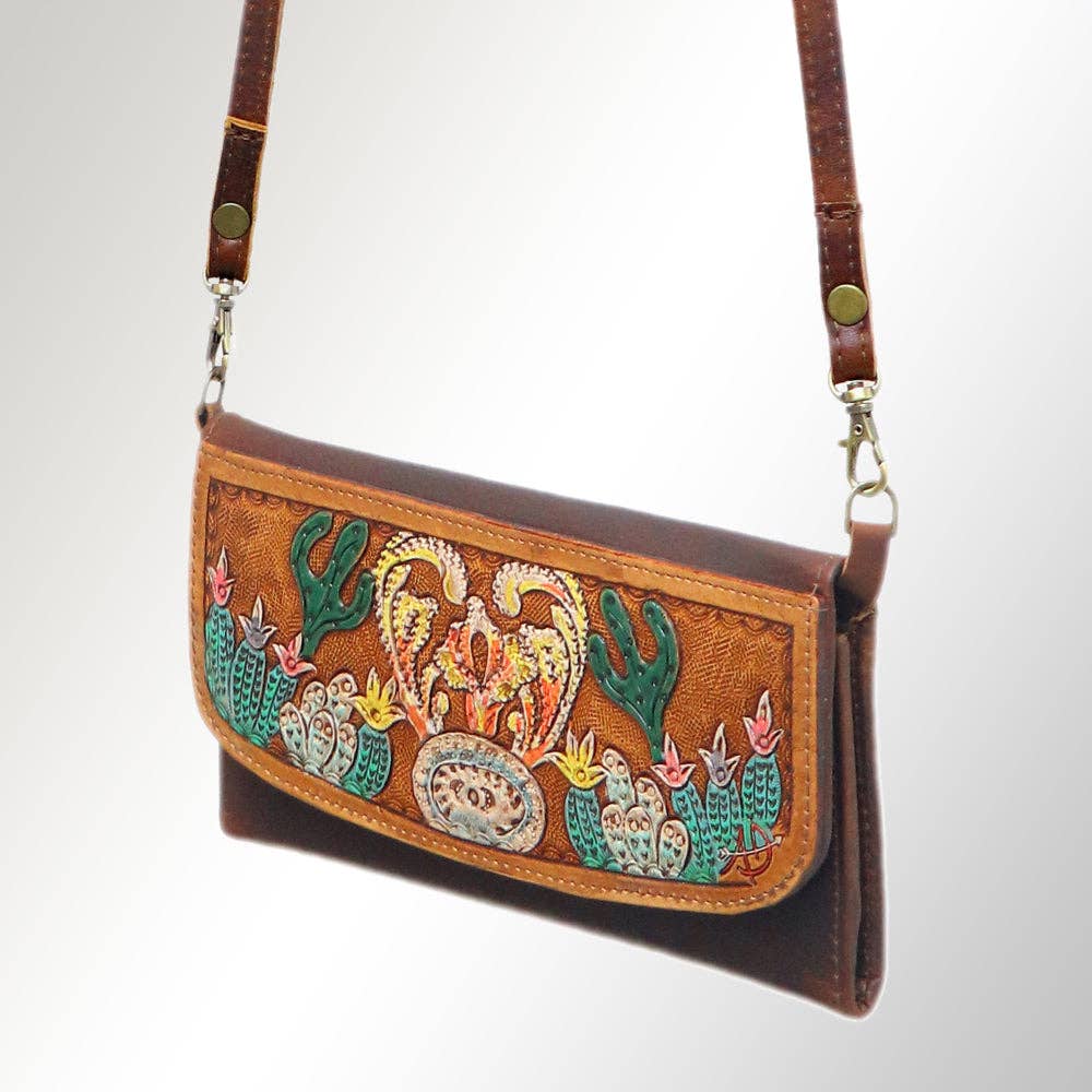 ADBGM102 Western Floral Tooled Leather Crossbody - by American Darling