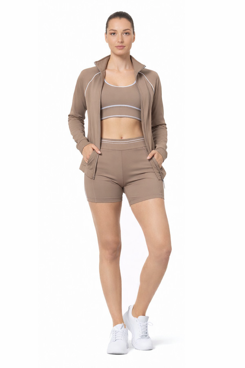 3 pcs activewear set sports bra with shorts with jacket set