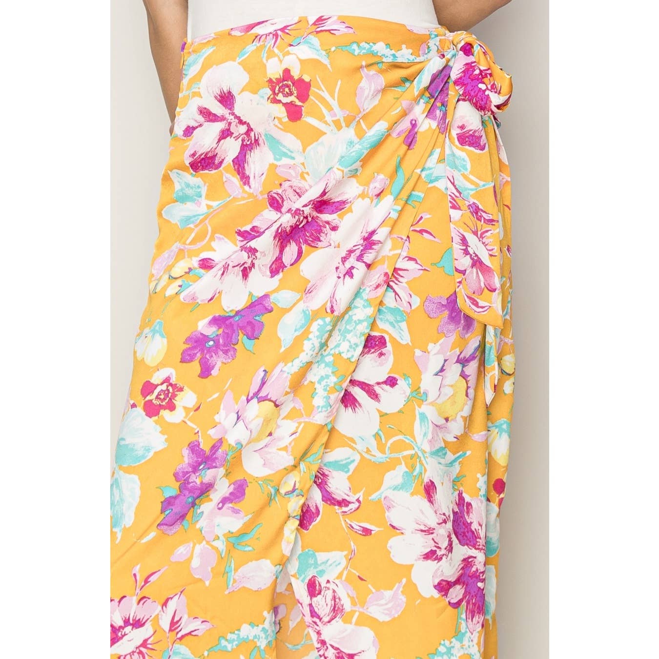 Floral Print Wrap And Tie Skirt