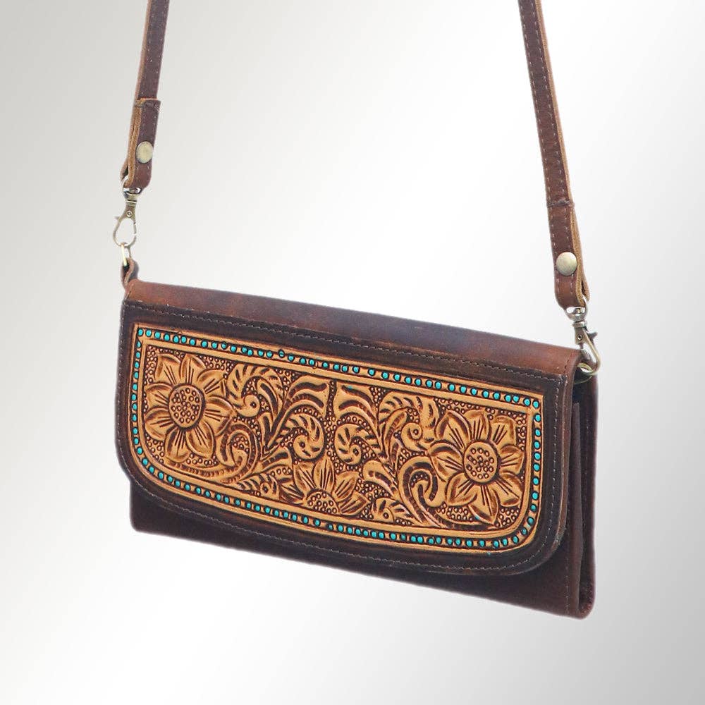 ADBGM102 Western Floral Tooled Leather Crossbody - by American Darling