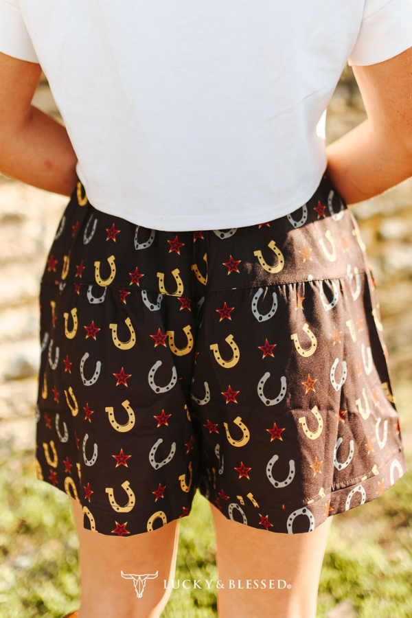 Lucky & Blessed Horseshoe Print Shorts