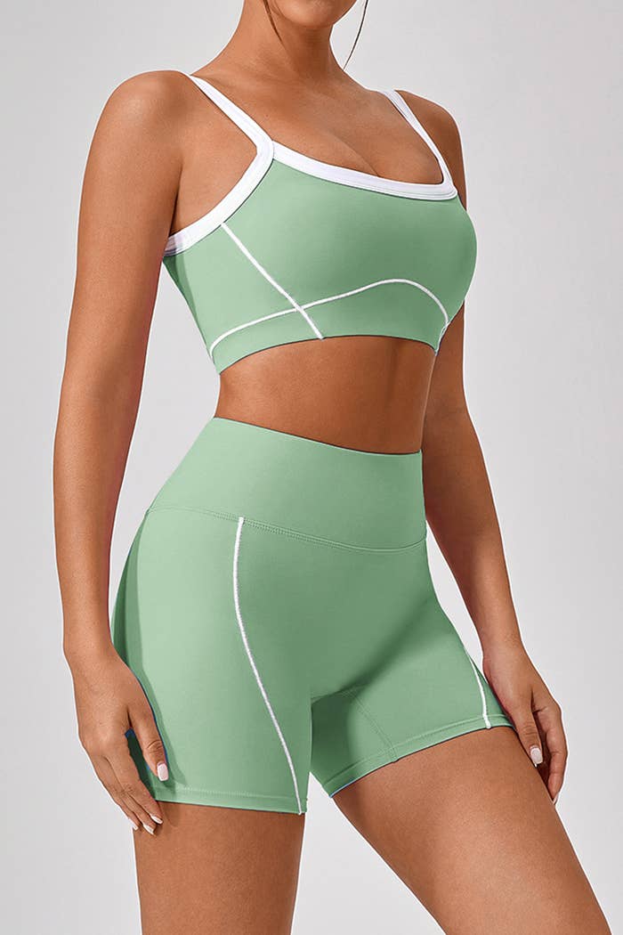 Premium active wear white contrast crop top with shorts set