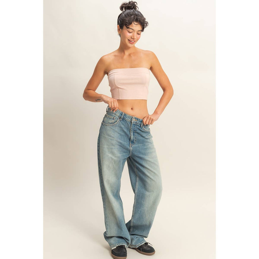 Strapless Ribbed Crop Top