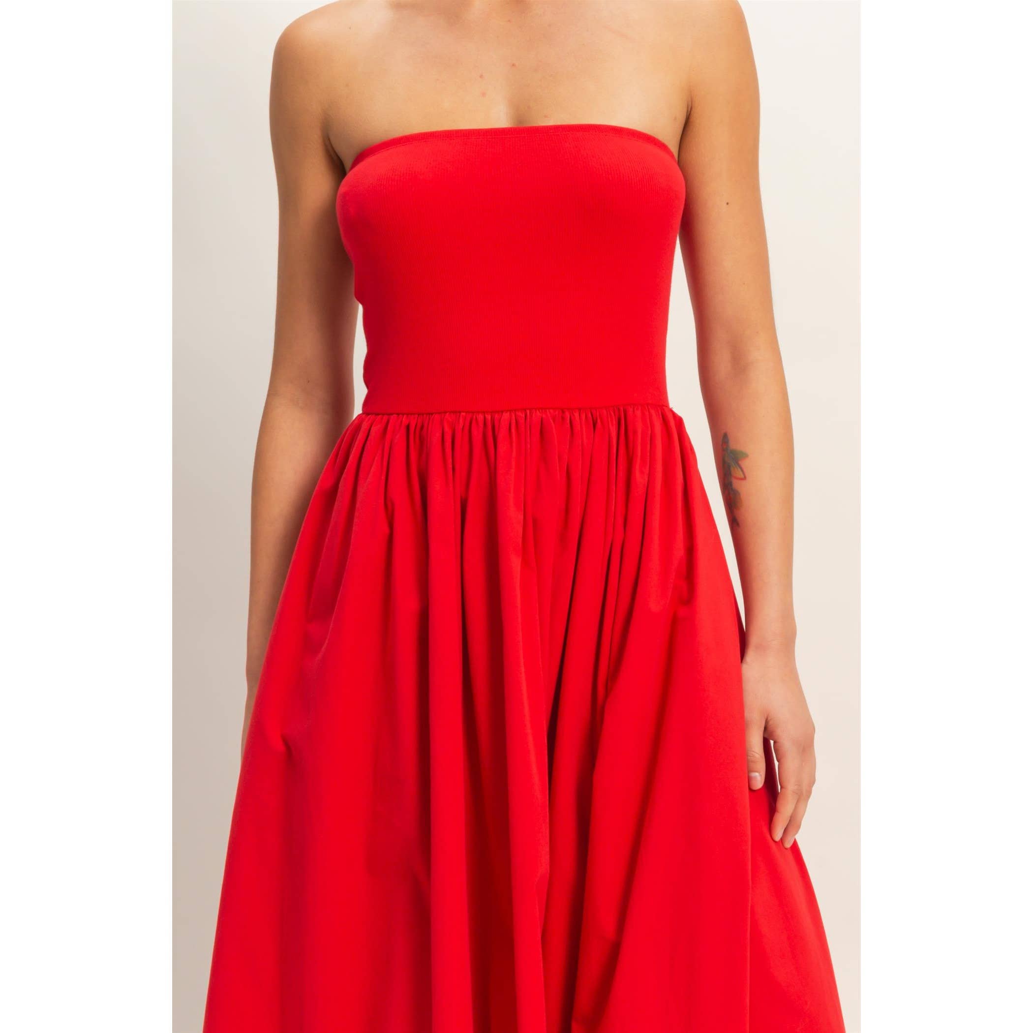 Strapless Flowy Midi Dress
