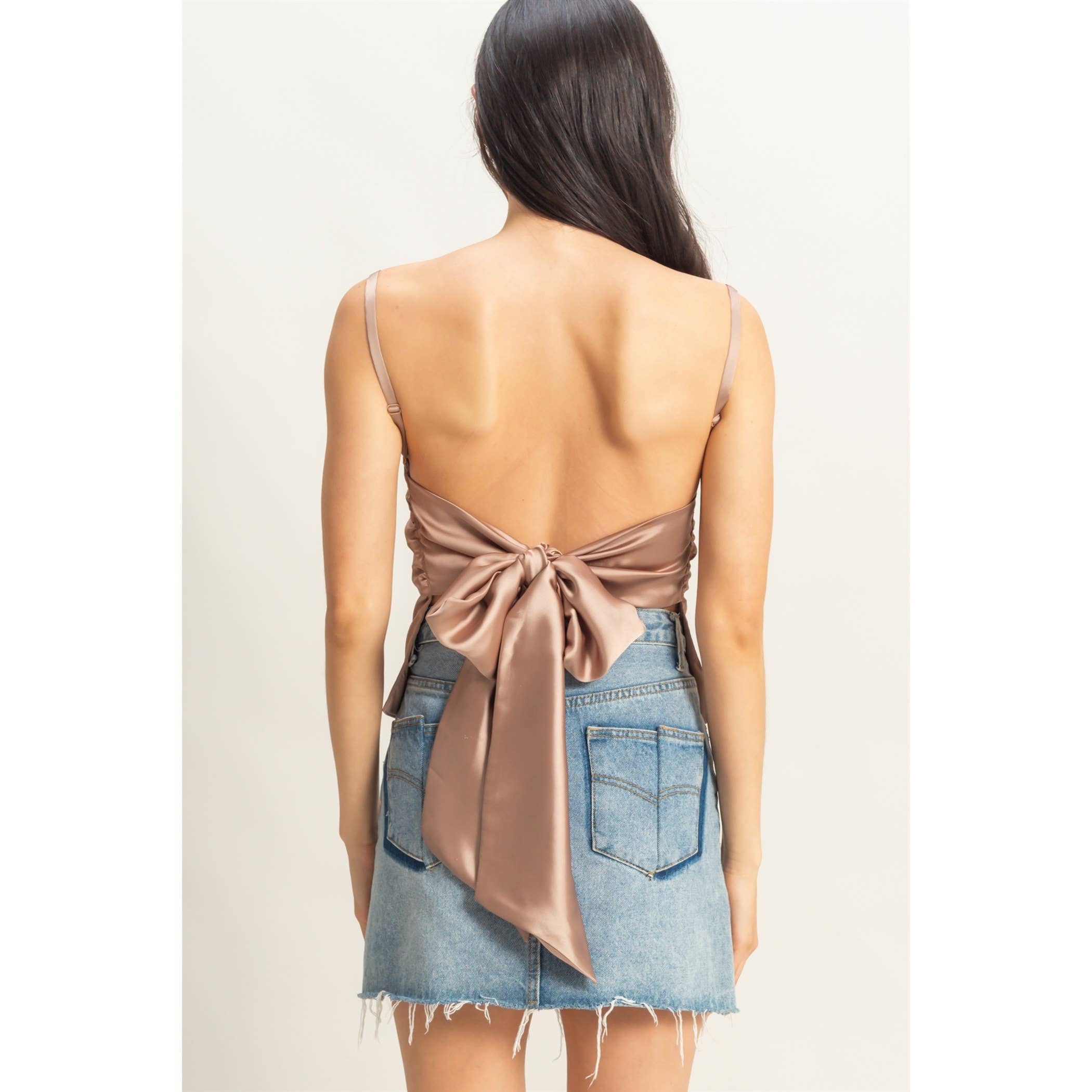 Satin Back Tie Detail Sleeveless Top