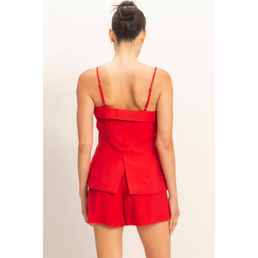 Strap Buttoned Top And Shorts Set