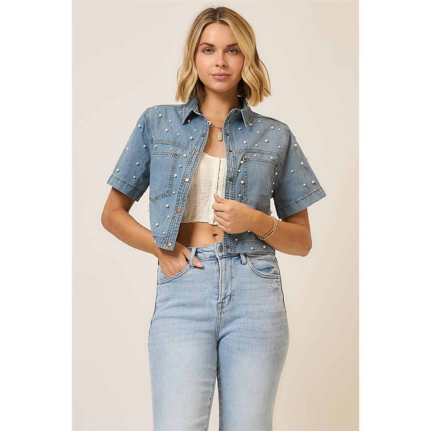Pearl Charm Denim Jacket