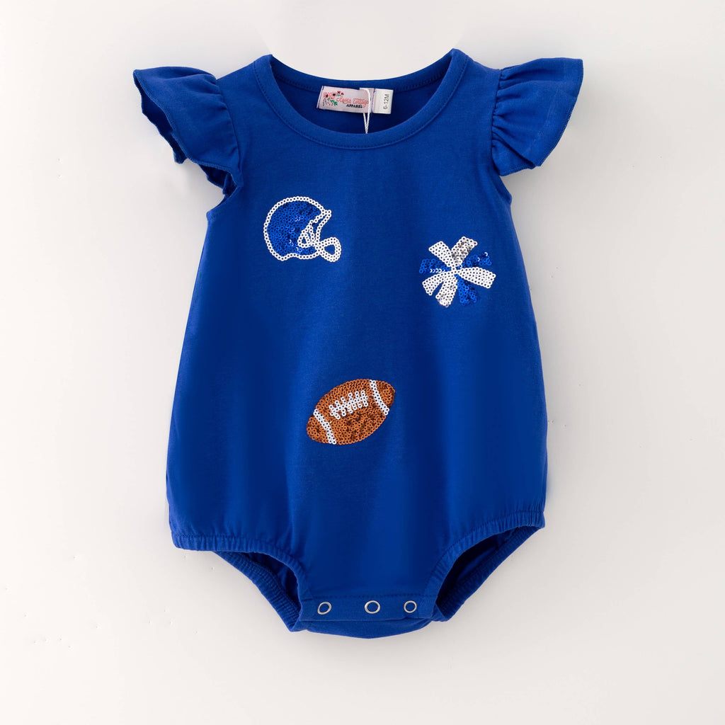Blue Football Sequin Baby Romper