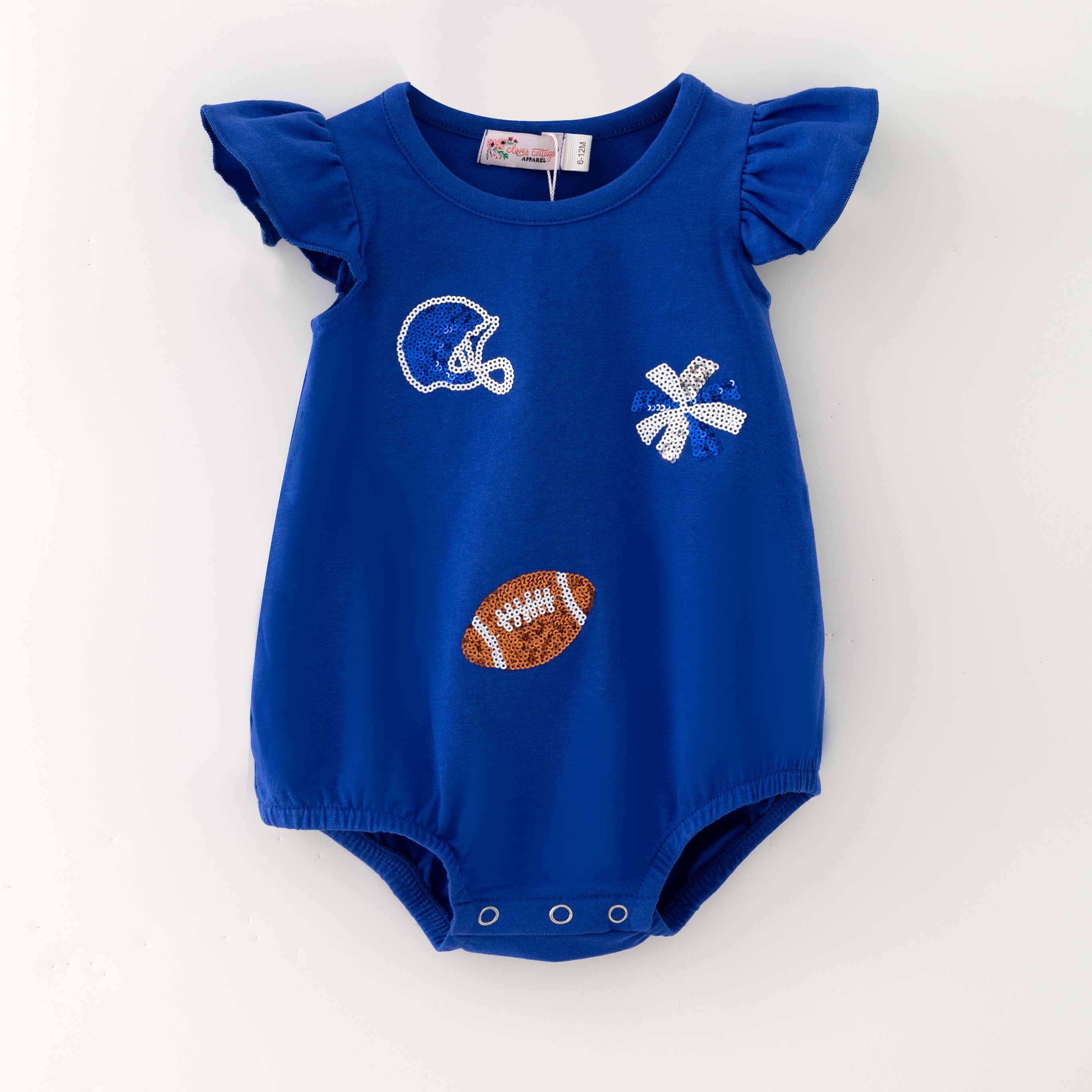 Blue Football Sequin Baby Romper