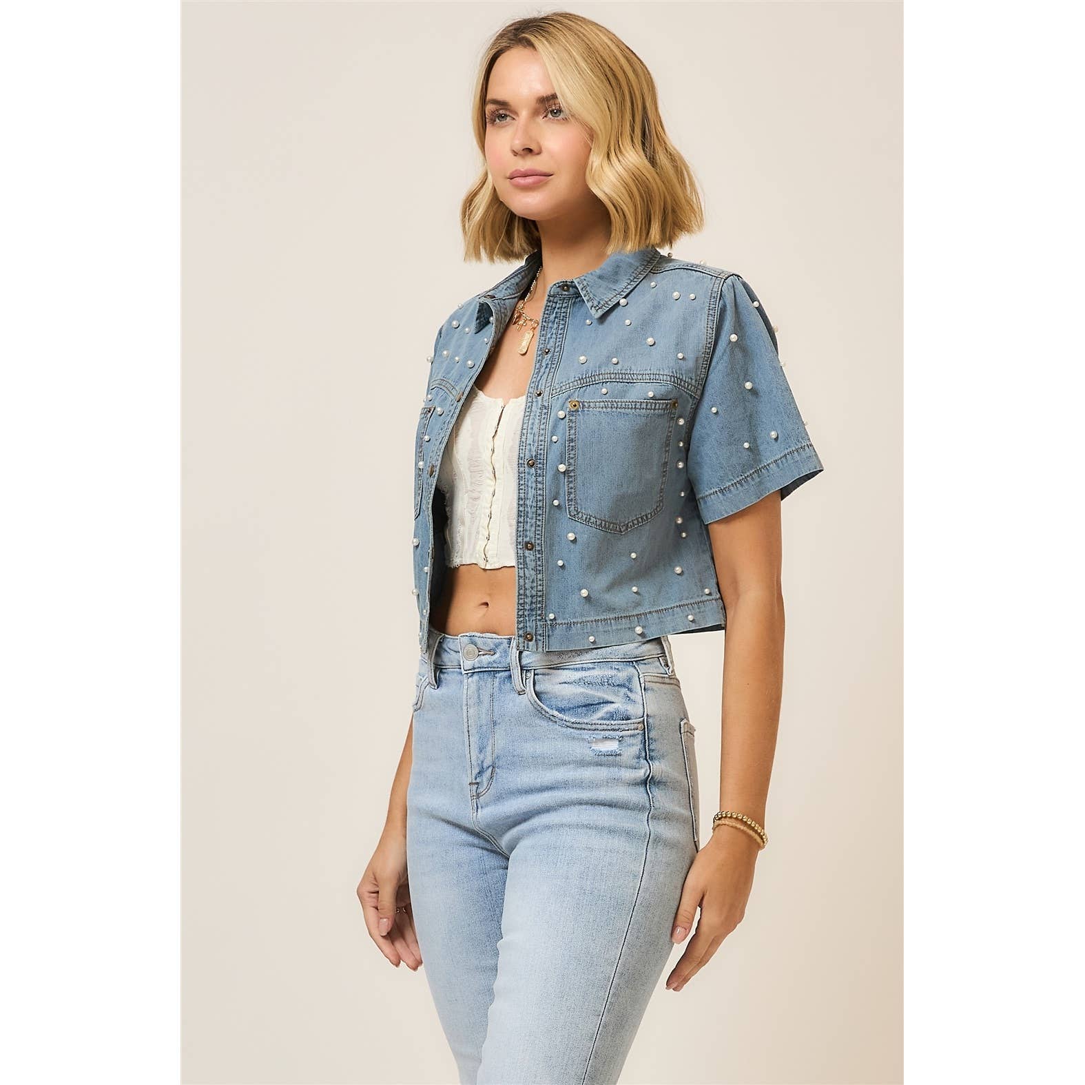 Pearl Charm Denim Jacket