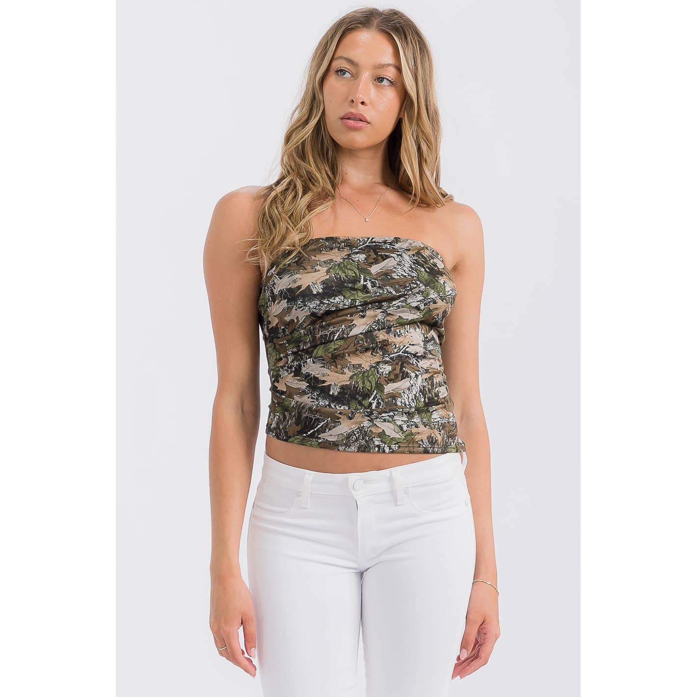 REGULAR SIZE CAMO LEAF PRINT TUBE TOP