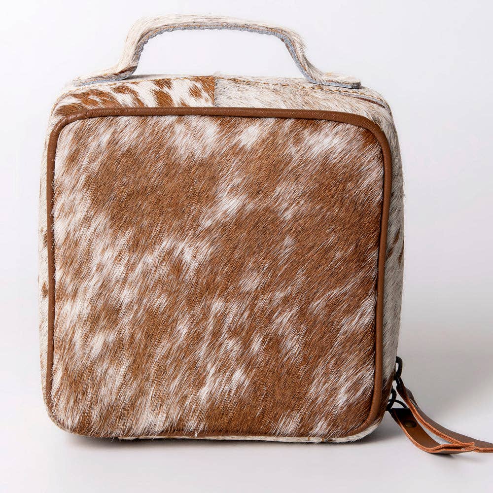 ADBGA312 American Darling Genuine Cowhide Jewelry Case - Brown & White Travel Box