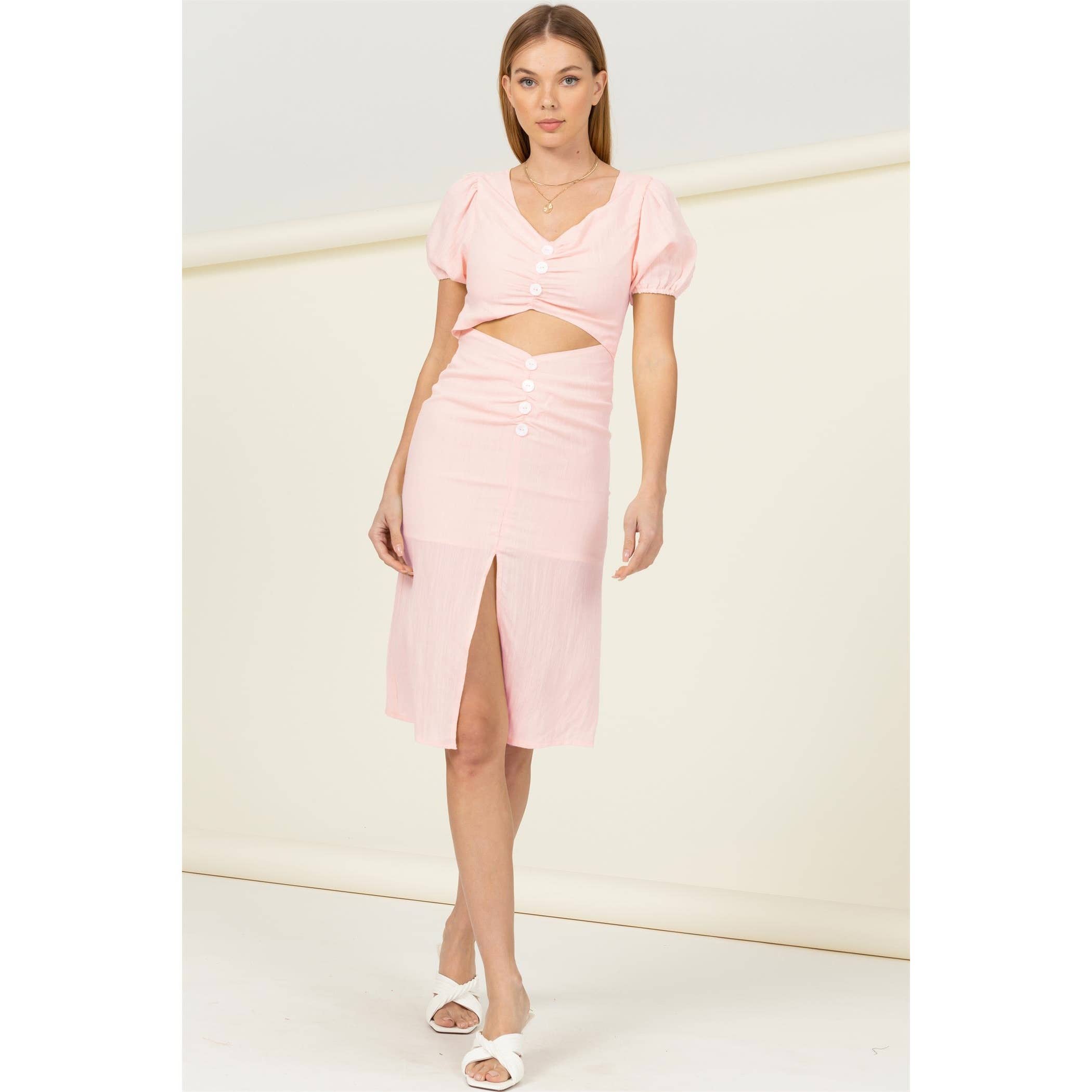 Sweet girl button-front cutout midi dress