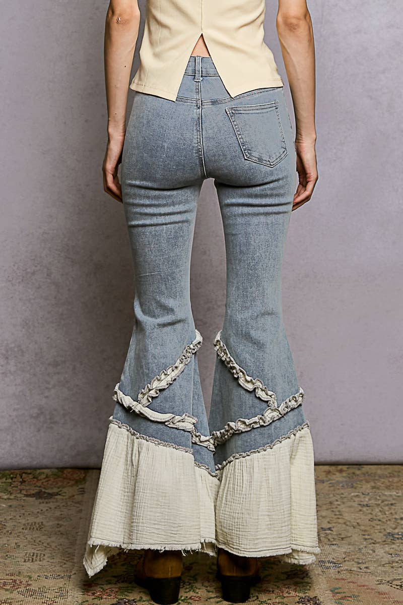 Vintage Washing Solid Double Gauze Ruffle Twill Pants