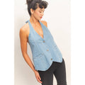 Denim Back Tie Halter Vest