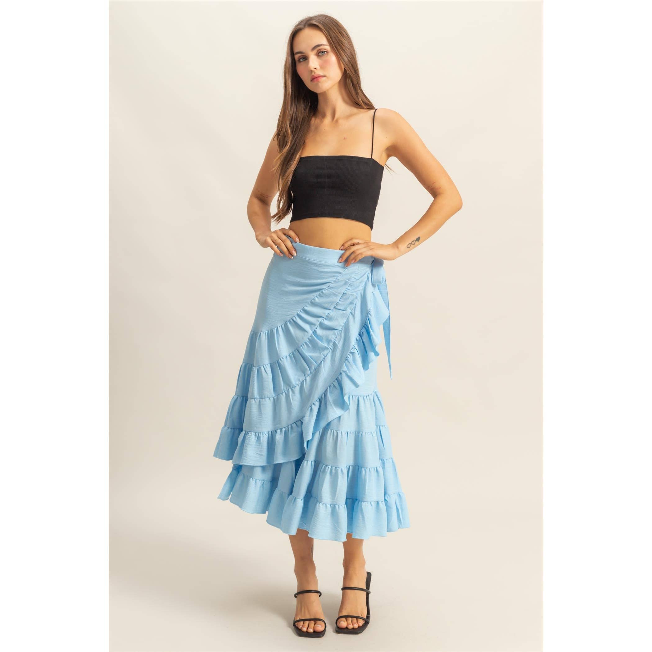 High-Waist Tiered Wrap Maxi Skirt