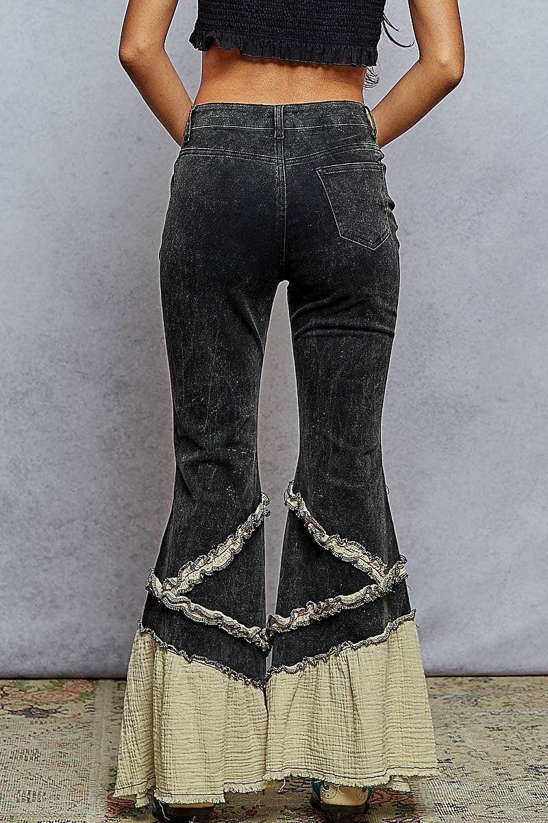 Vintage Washing Solid Double Gauze Ruffle Twill Pants