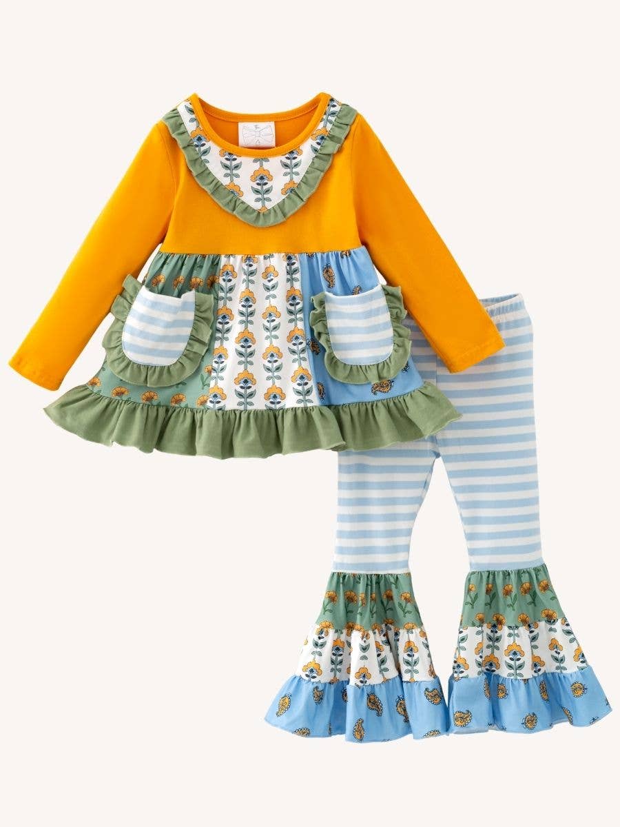 Mustard Bloom Ruffle Pants Set
