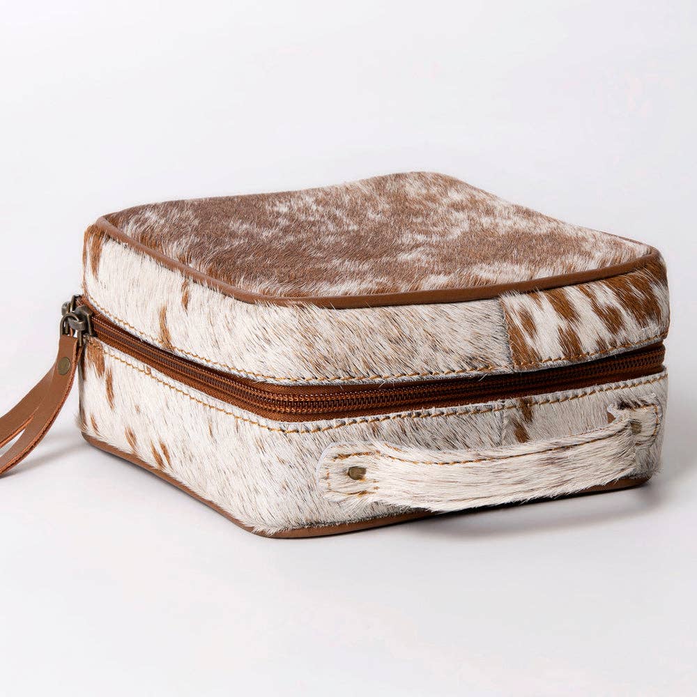ADBGA312 American Darling Genuine Cowhide Jewelry Case - Brown & White Travel Box