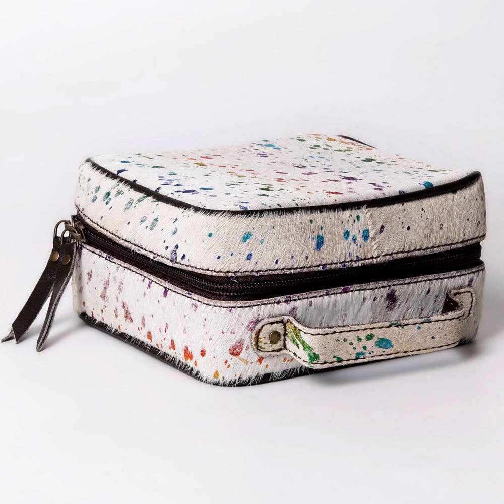 ADBGA312 American Darling Genuine Cowhide Jewelry Case - Brown & White Travel Box