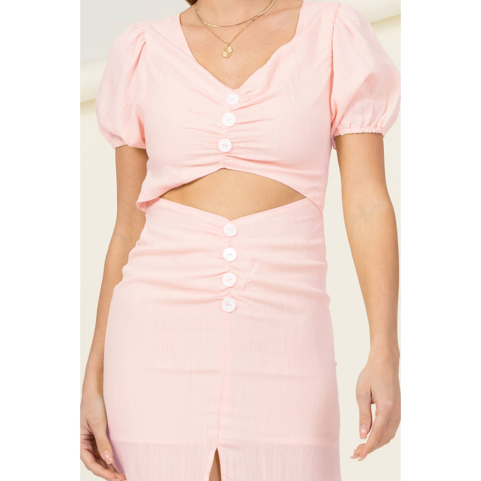 Sweet girl button-front cutout midi dress