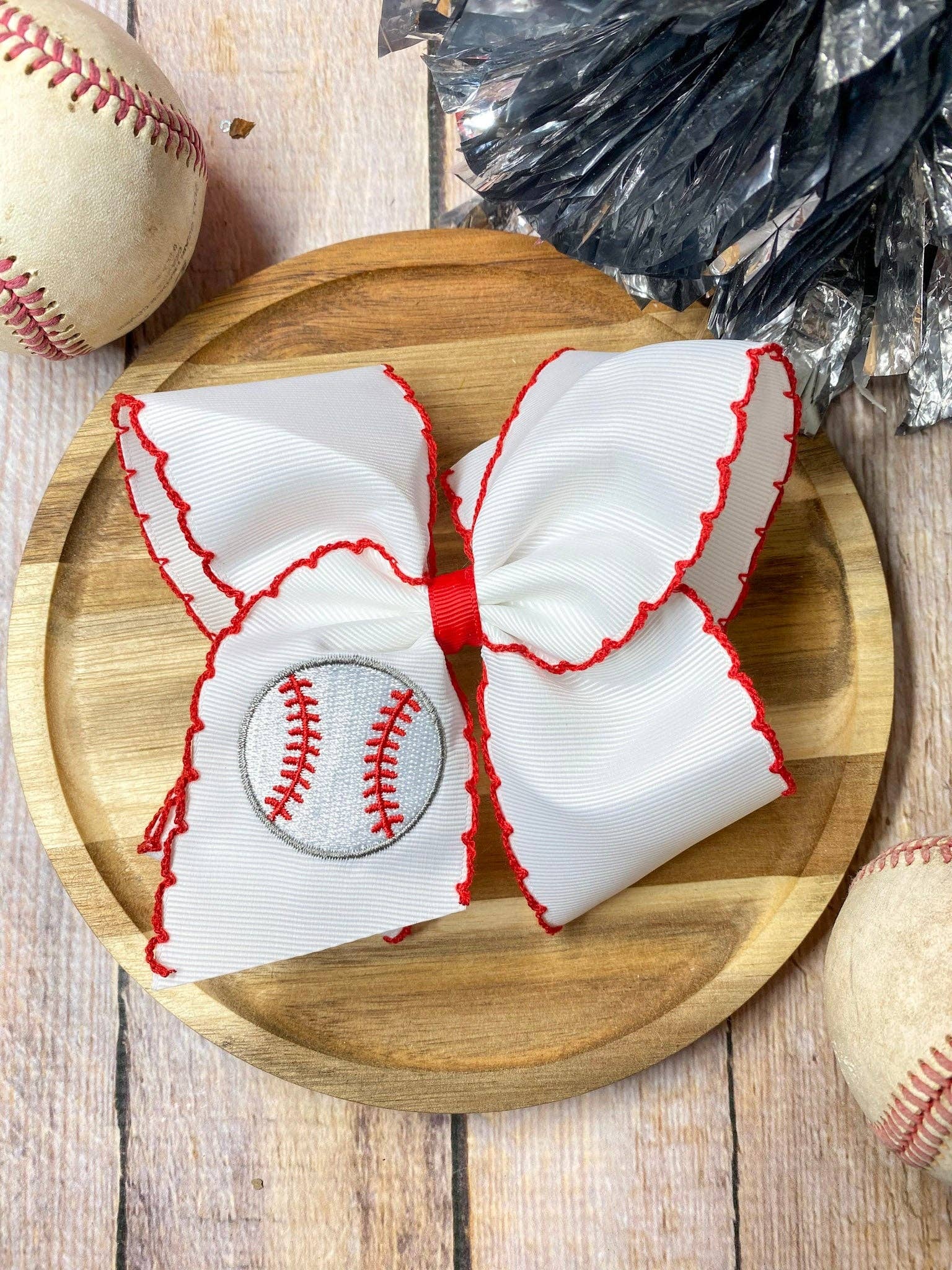 Baseball Moonstitch Embroidered Classic Hair Bow | Clip or Headband