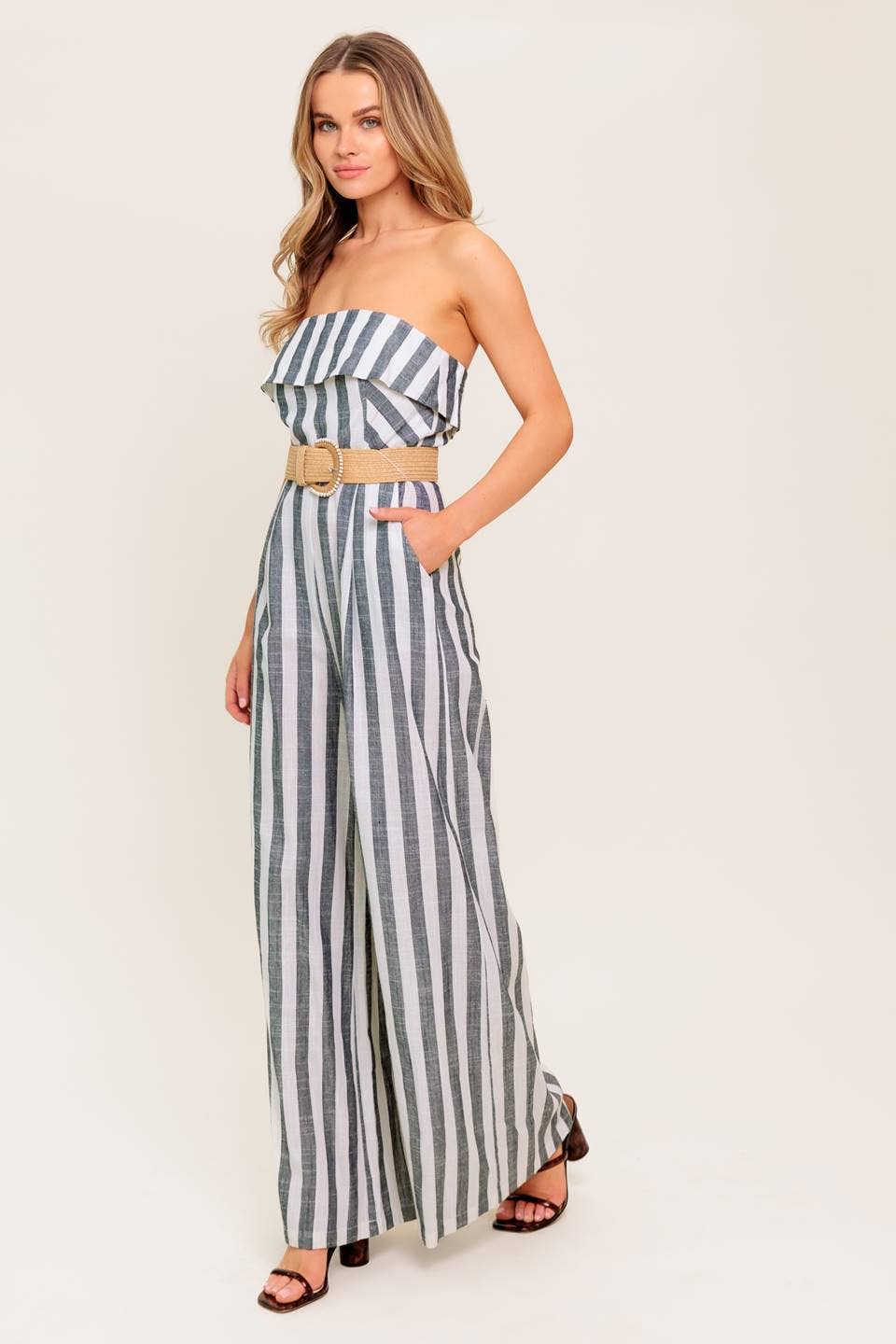 A striped woven jumpsuit