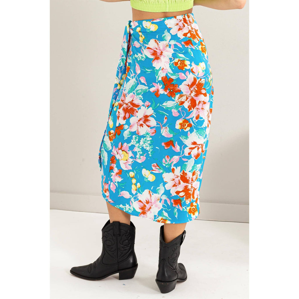 Floral Print Wrap And Tie Skirt