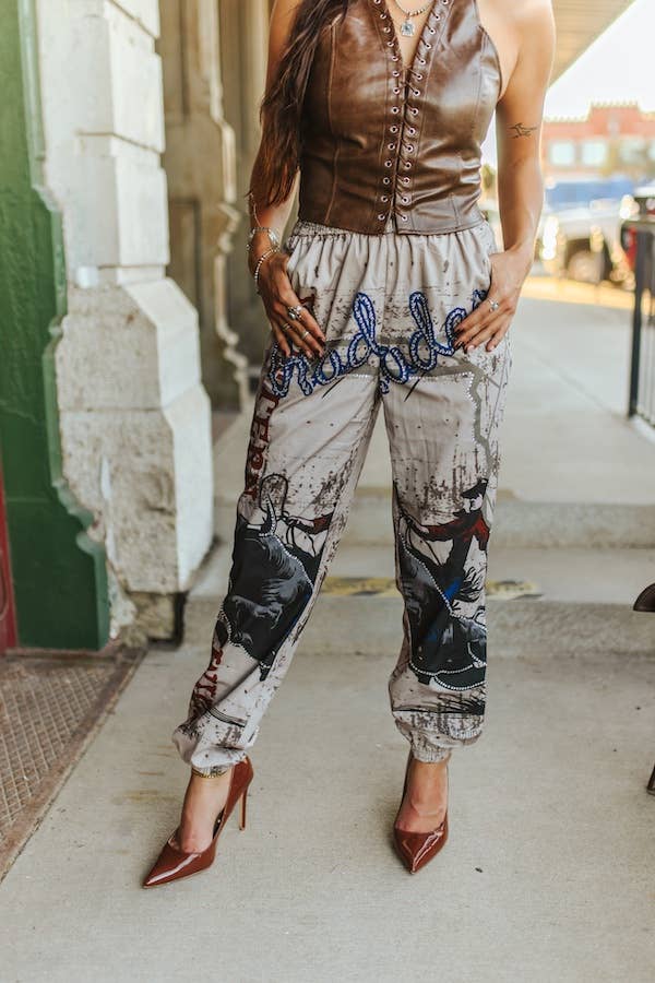 Vintage Rodeo Printed Elastic Waist Jogger Pants
