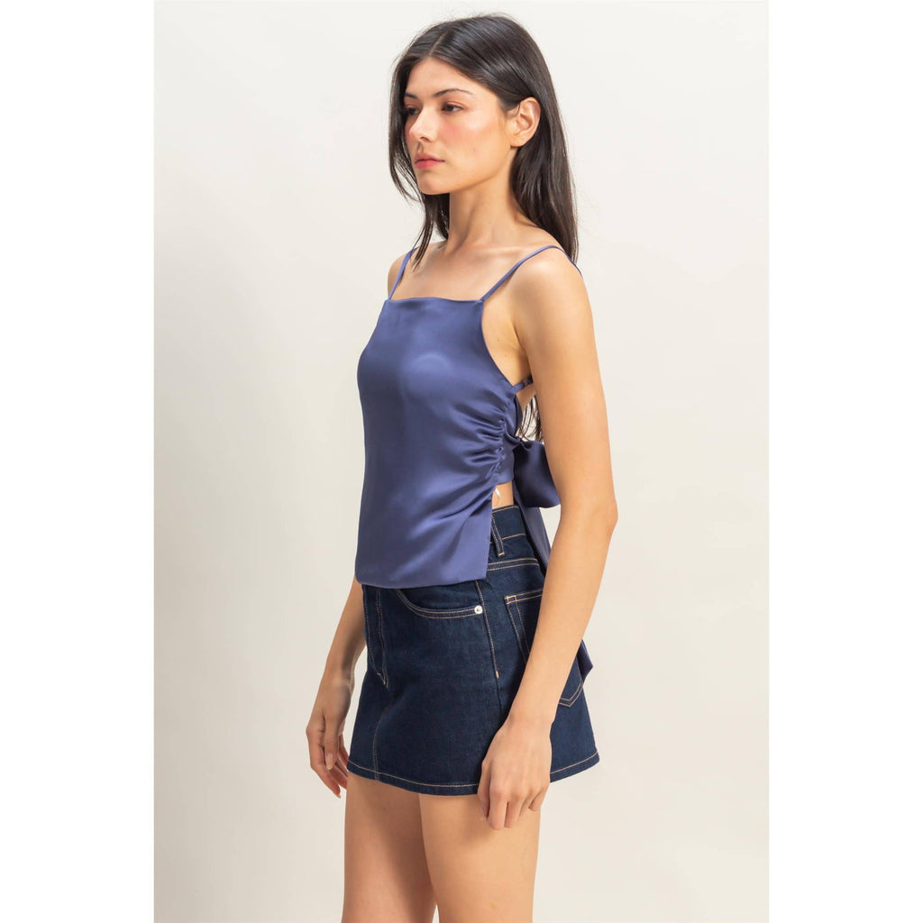 Satin Back Tie Detail Sleeveless Top
