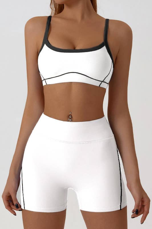 Premium active wear white contrast crop top with shorts set