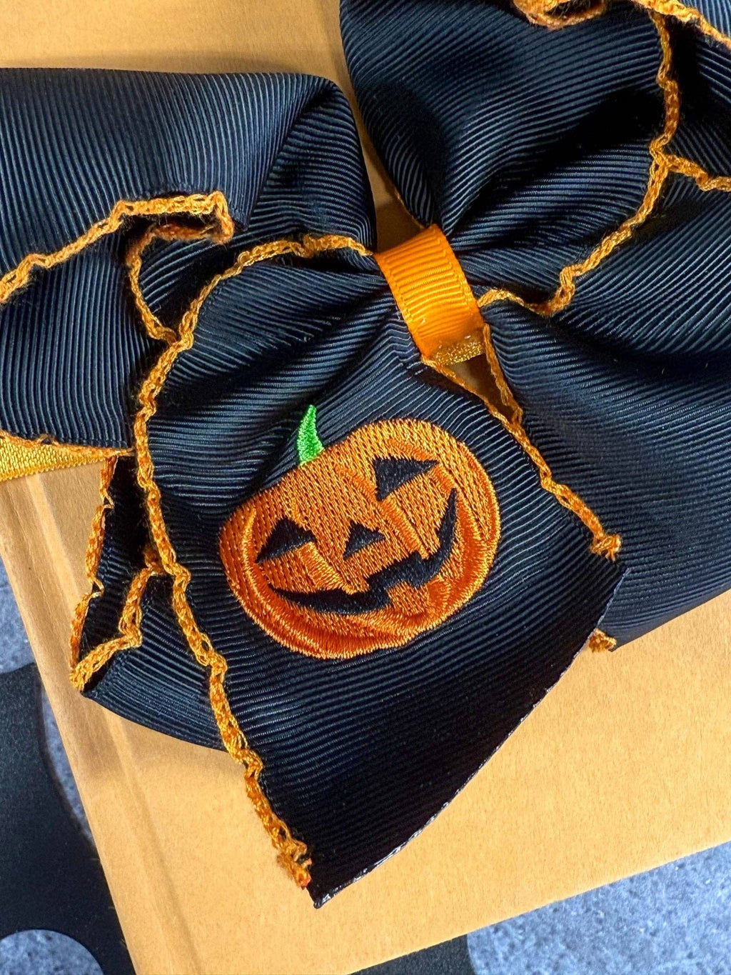 Jack-o-Lantern Embroidered Moonstitch Hair Bow | Clip or Headband