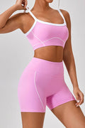 Premium active wear white contrast crop top with shorts set
