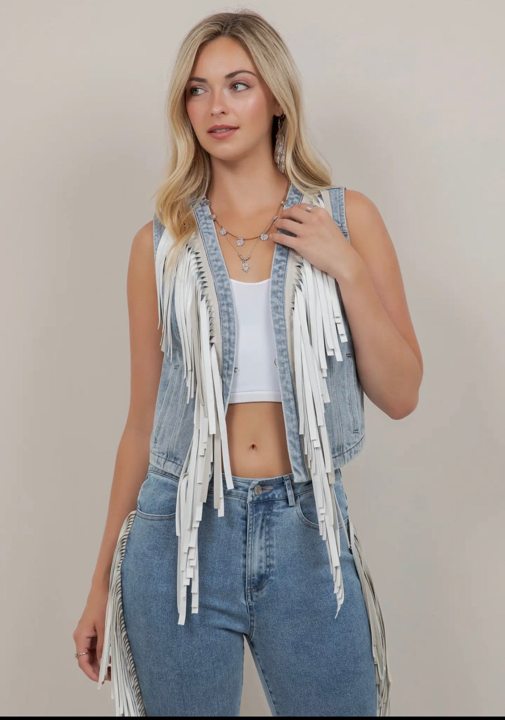 Wild West Fringe Denim Vest