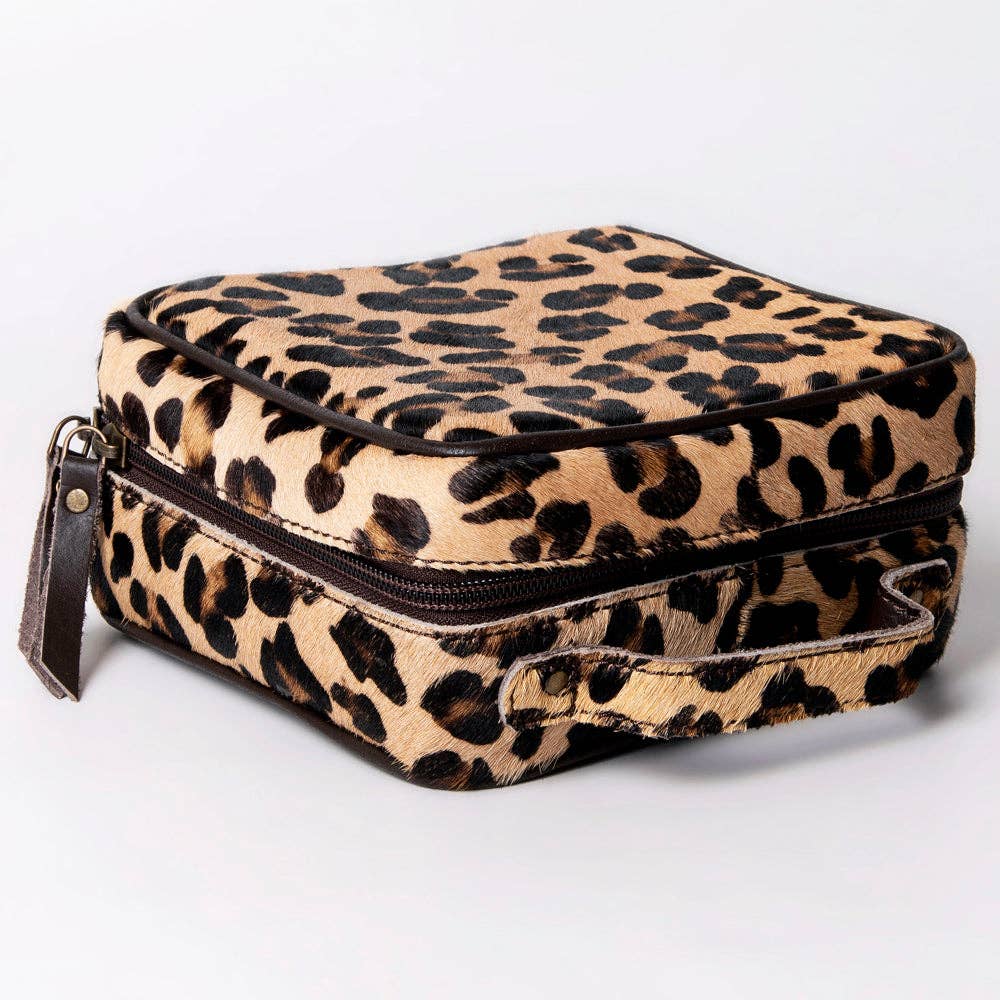 ADBGA312 American Darling Genuine Cowhide Jewelry Case - Brown & White Travel Box
