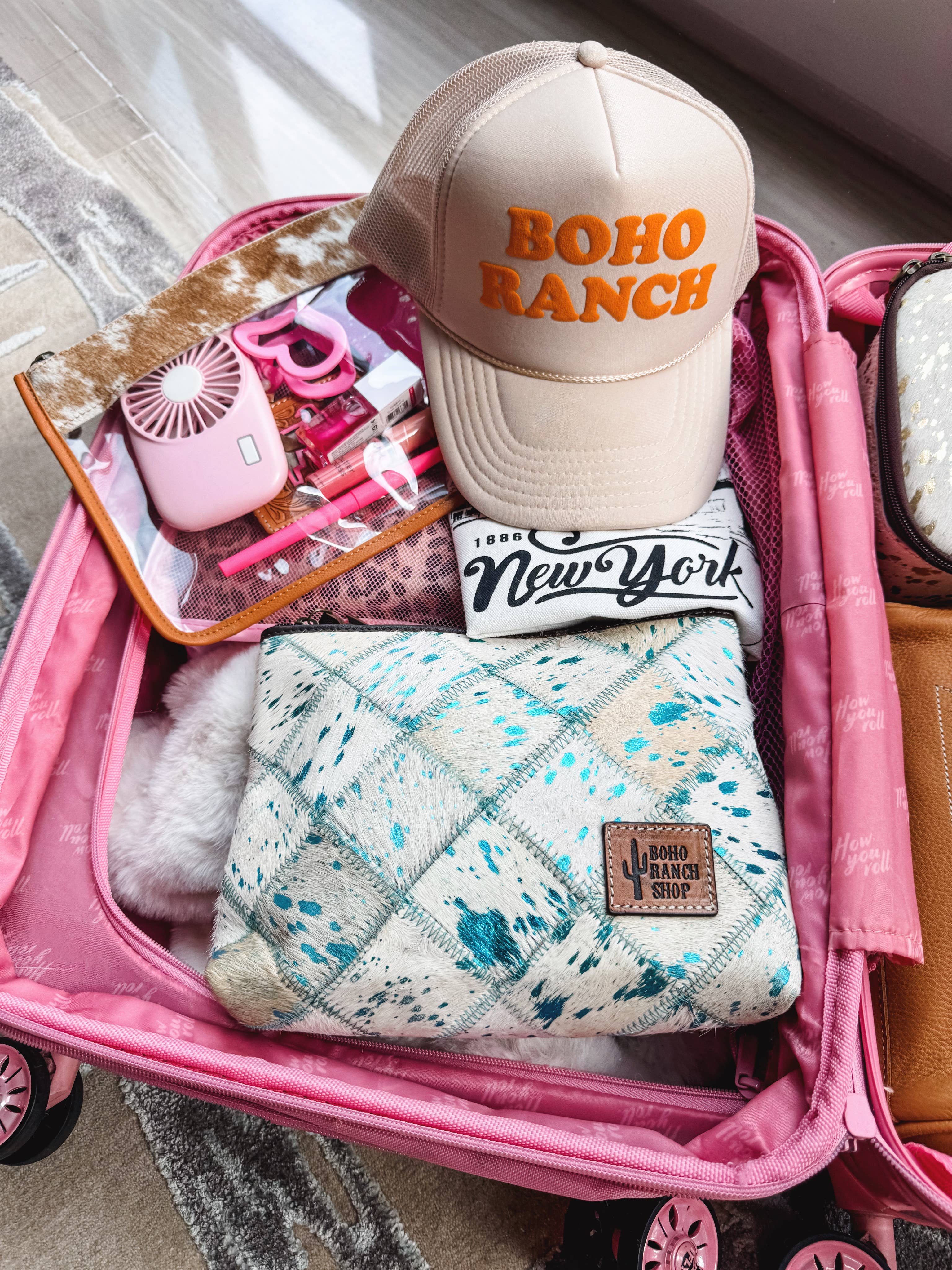 Checkered Western Cowhide Makeup Bag Travel