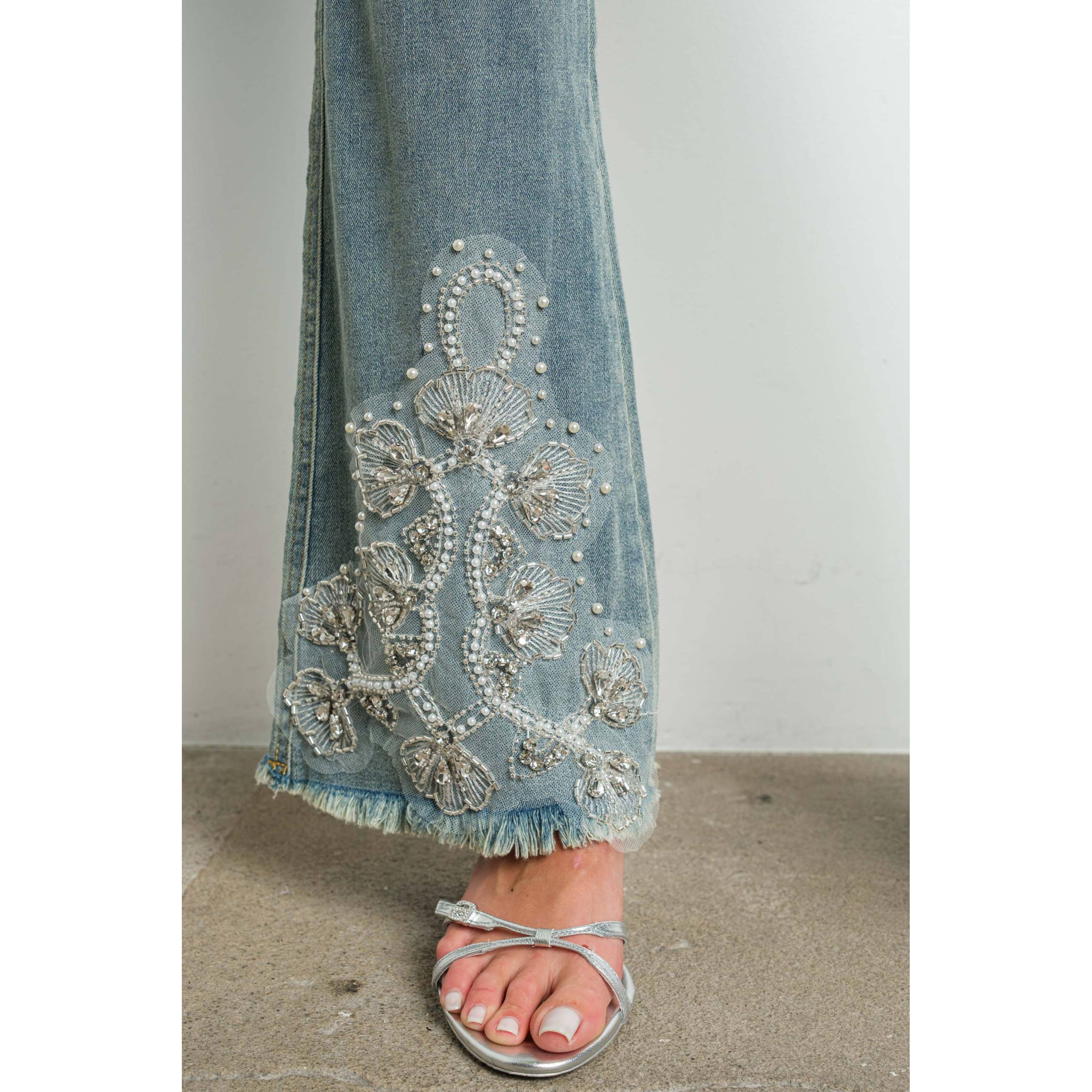 IP3253 Embellished Bell Bottom Stretch Denim Jeans