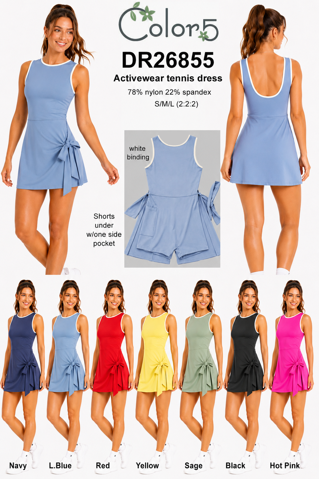 White binding line activewear tennis skorts dress or romper