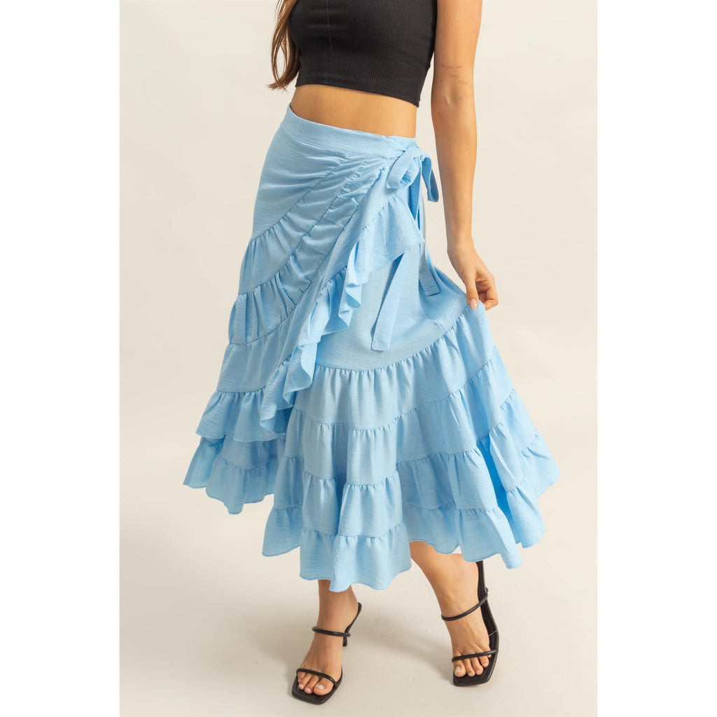 High-Waist Tiered Wrap Maxi Skirt