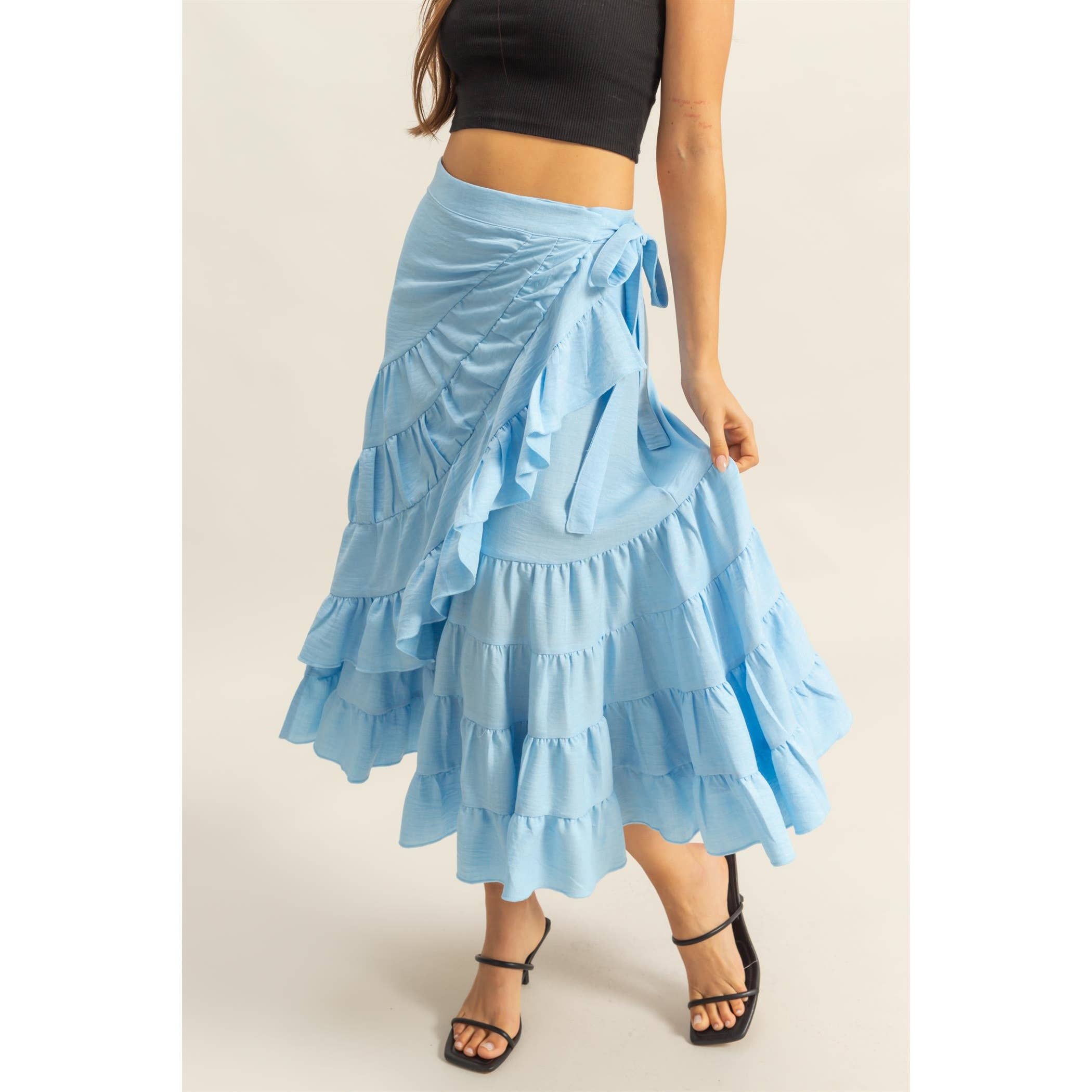 High-Waist Tiered Wrap Maxi Skirt