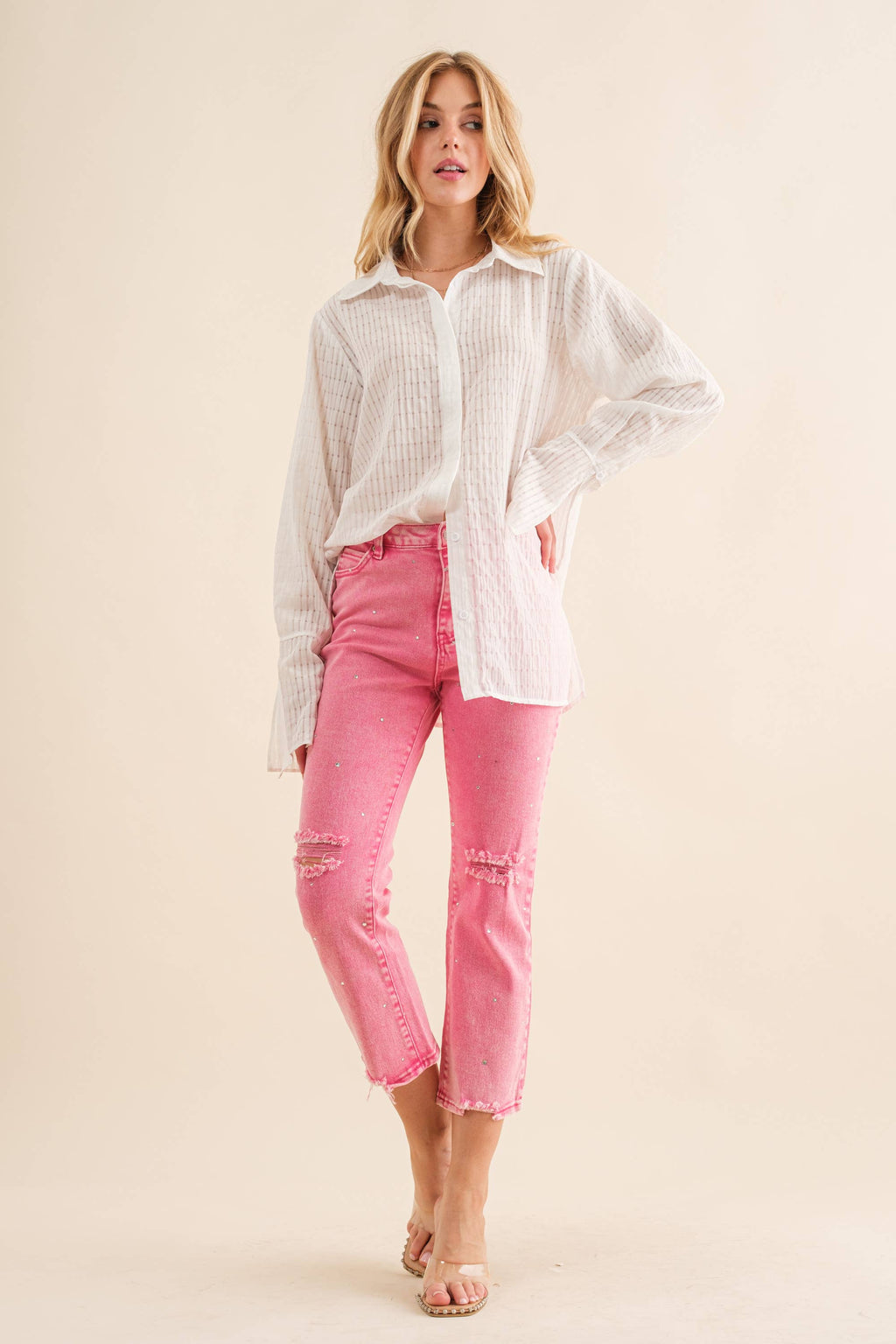 💖 Pink Stardust Crop Flare Jeans