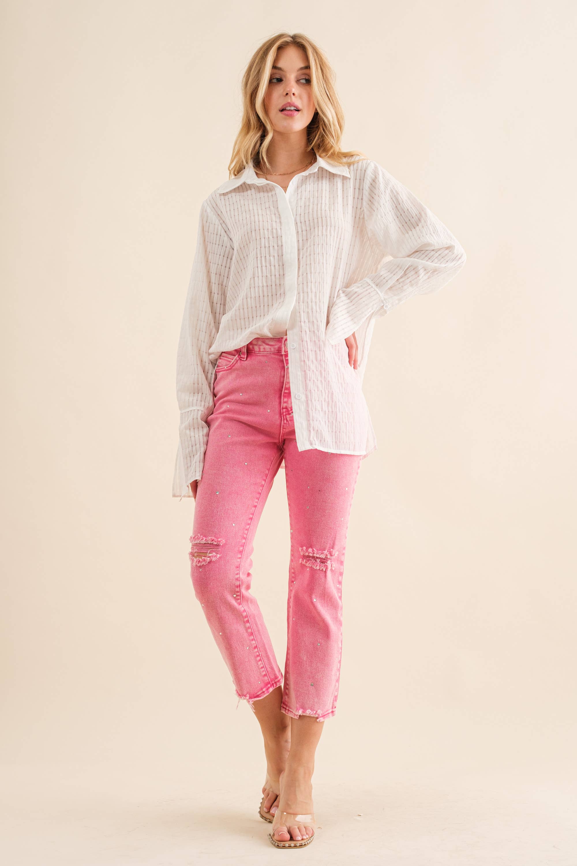 💖 Pink Stardust Crop Flare Jeans