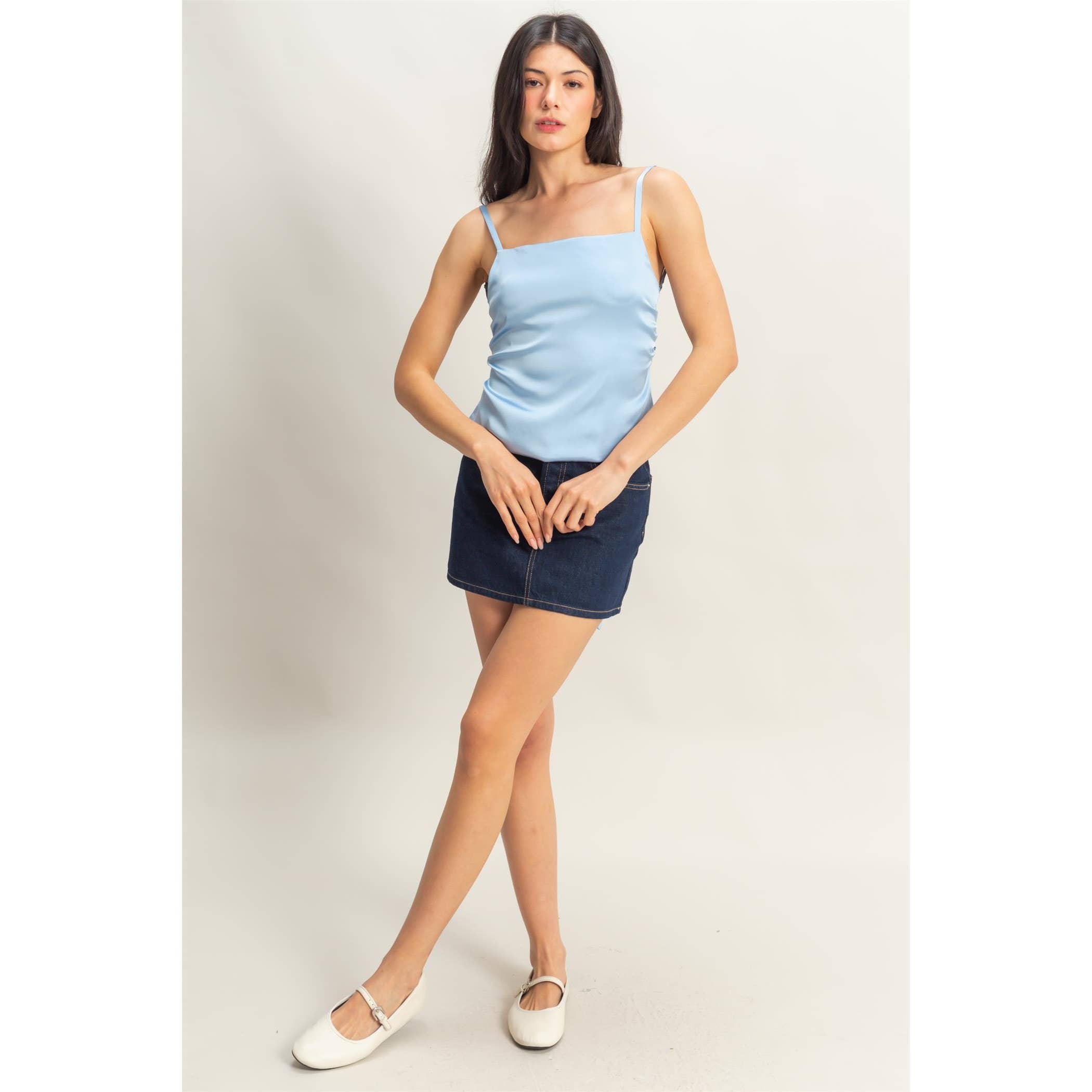 Satin Back Tie Detail Sleeveless Top